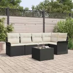 Sodo Sofų Rinkinys su pagalve 6 pcs Juoda Poli ratanas