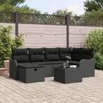 Sodo Sofų Rinkinys su pagalve 7 pcs Juoda Poli ratanas