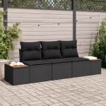 Sodo Sofų Rinkinys su saugykla 3 pcs Juoda Poli ratanas