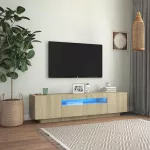 Televizoriaus spintelė su LED ap&scaron;vietimu, ąžuolo, 160x35x40cm