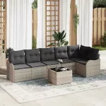 Sodo Sofų Rinkinys su pagalve 7 pcs Pilka Poli ratanas