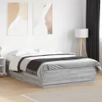 Lovos rėmas su LED, pilkas ąžuolo, 140x200cm, apdirbta mediena