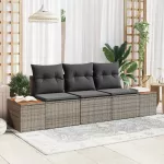 Sodo Sofų Rinkinys su saugykla 3 pcs Pilka Poli ratanas