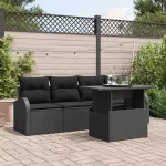 Sodo Sofų Rinkinys su pagalve 5 pcs Juoda Poli ratanas