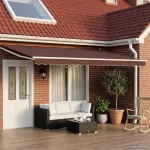 Rankinė i&scaron;traukiama markizė su LED Ruda ir balta 4 &times; 3 m