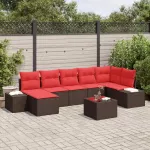 Sodo Sofų Rinkinys su pagalve 8 pcs Ruda poliratanas