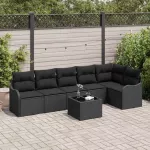 Sodo Sofų Rinkinys su pagalve 7 pcs Smėlio Poli ratanas