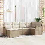 Sodo Sofų Rinkinys su pagalve 6 pcs Smėlio Poli ratanas