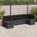 Sodo Sofų Rinkinys su pagalve 7 pcs Juoda Poli ratanas