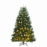 Kalėdų eglutė su &scaron;arnyrinėmis &scaron;akomis/LED/žaisliukais, 240cm