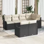 Sodo Sofų Rinkinys su saugykla 7 pcs Juoda Poli ratanas