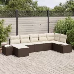 Sodo Sofų Rinkinys su pagalve 7 pcs Ruda Poli ratanas