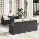 Sodo Sofų Rinkinys su pagalve 6 pcs Juoda Poli ratanas
