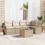 Sodo Sofų Rinkinys su pagalve 6 pcs Smėlio Poli ratanas