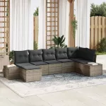 Sodo Sofų Rinkinys su pagalve 7 pcs Pilka Poli ratanas