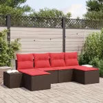 Sodo Sofų Rinkinys su pagalve 6 pcs Ruda poliratanas