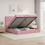 Otmana lova su matracsu ir LED Rožinė 200 x 200 cm Aksomas