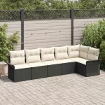 Sodo Sofų Rinkinys su pagalve 6 pcs Juoda Poli ratanas