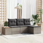 Sodo Sofų Rinkinys su pagalve 4 pcs Pilka Poli ratanas