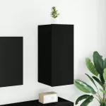 Sieninė TV spintelė su LED lemputėmis, juoda, 30,5x35x70cm