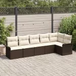 Sodo Sofų Rinkinys su pagalve 6 pcs Ruda Poli ratanas