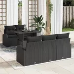 Sodo Sofų Rinkinys su pagalve 6 pcs Juoda Poli ratanas