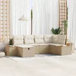 Sodo Sofų Rinkinys su pagalve 6 pcs Smėlio Poli ratanas