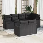 Sodo Sofų Rinkinys su saugykla 7 pcs Juoda Poli ratanas