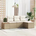 Sodo Sofų Rinkinys 4 pcs Bežinė ir kreminė Poli ratanas