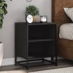Spintelės prie lovos 2 vnt Juodos 40x31x50cm Mediena ir metalas