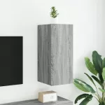 Sieninė TV spintelė su LED lemputėmis, pilka, 30,5x35x70cm