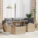 Sodo Sofų Rinkinys su pagalve 5 pcs Smėlio Poli ratanas