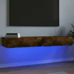 TV spintelės su LED lemputėmis, 2vnt., dūminės, 60x35x15,5cm
