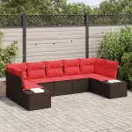 Sodo Sofų Rinkinys su pagalve 7 pcs Ruda poliratanas