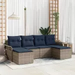 Sodo Sofų Rinkinys su pagalve 6 pcs Pilka Poli ratanas