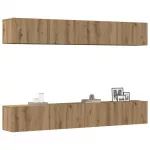 4 dalių prie sienos tvirtinamas televizoriaus spintelių komplektas, ąžuolo spalvos, 100x30x30 cm