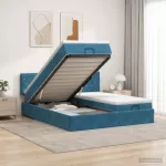 Otmana lova su matracsu ir LED Tamsi mėlyna 200 x 200 cm