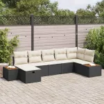 Sodo Sofų Rinkinys su pagalve 7 pcs Juoda Poli ratanas