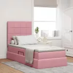 LED saugojimo lova su čiužiniu Rožinė 100 x 200 cm Aksomas