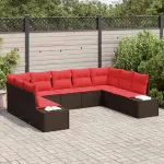 Sodo Sofų Rinkinys su pagalve 9 pcs Ruda poliratanas