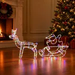 Kalėdų elnio ir rogių dekoracija LOVIISA 320 LED Įvairių spalvų