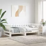 I&scaron;traukiama lova, balta, 2x(90x190)cm, pu&scaron;ies medienos masyvas