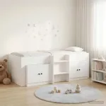 Palėpės lova su spinta su saugykla 3 pcs Balta Apdirbta mediena
