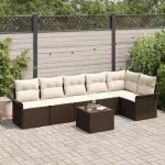 Sodo Sofų Rinkinys su pagalve 7 pcs Ruda Poli ratanas