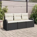 Sodo Sofų Rinkinys 3 pcs Juoda ir balta Poli ratanas
