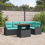 Sodo Sofų Rinkinys su saugykla 6 pcs Juoda Poli ratanas
