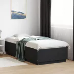Lovos rėmas su LED, juodas, 100x200cm, apdirbta mediena