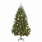 Kalėdų eglutė su &scaron;arnyrinėmis &scaron;akomis/LED/žaisliukais, 300cm