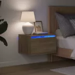 Sieninės naktinės spintelės su LED, 2vnt., ąžuolo