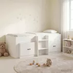 Palėpės lova su spinta su saugykla 3 pcs Balta Apdirbta mediena